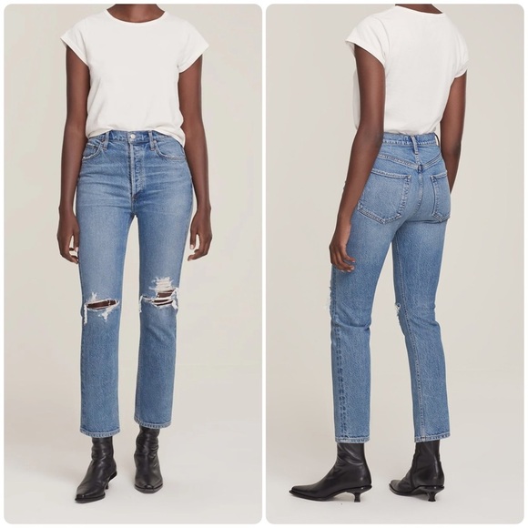 New! Agolde Riley High Rise Distressed Straight Jeans 👖 size 25 - Picture 3 of 13